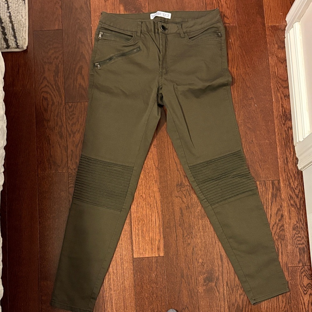 Zara Khaki Biker Pants with Zipper Accents